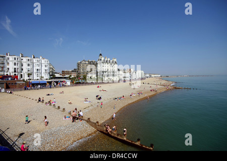 A view of Eastbourne Beach from the pier Stock Photo