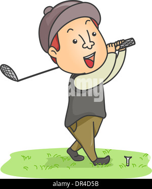 Illustration of a Man Dressed in Golfing Gear Swinging a Golf Club Stock Photo
