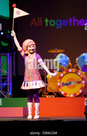 Feb 11, 2009 - Oshawa, Ontario, Canada - Playhouse Disney's featured Doodle Bops - DeeDee Doodle in pink, Moe Doodle in orange and Rooney Doodle in blue along with the Doodle Bop dancers - deliver humor, comedy and wonderful music geared to be a young child's (typically 3 to 6 yrs of age) first rock concert experience. The Doodle Bops perform in their Doodle Bops LIVE concert tour  Stock Photo