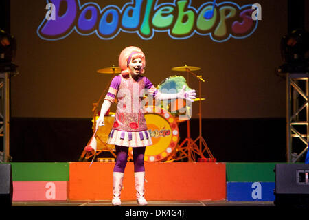 Feb 11, 2009 - Oshawa, Ontario, Canada - Playhouse Disney's featured Doodle Bops - DeeDee Doodle in pink, Moe Doodle in orange and Rooney Doodle in blue along with the Doodle Bop dancers - deliver humor, comedy and wonderful music geared to be a young child's (typically 3 to 6 yrs of age) first rock concert experience. The Doodle Bops perform in their Doodle Bops LIVE concert tour  Stock Photo