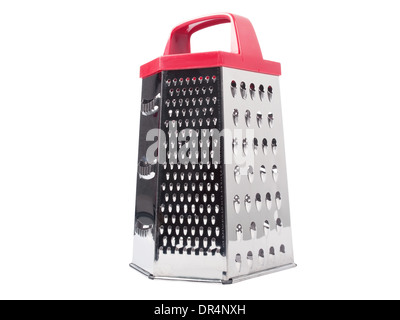 Metal grater with red handle isolated on white background Stock Photo