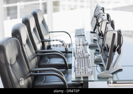 Chairs, computers and headset in a modern office Stock Photo