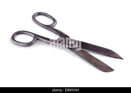 Old rusty scissors on a white background Stock Photo