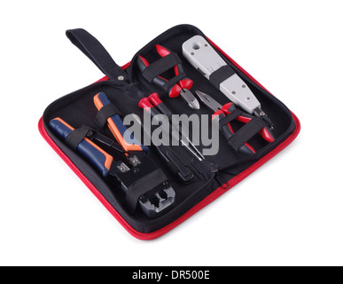 Open toolbox for wire on a white background Stock Photo