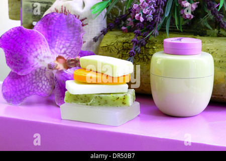 Still life in radiant orchid Stock Photo