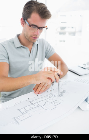 Man using compass on design Stock Photo