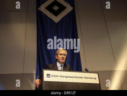 Hamburg, Germany. 19th Jan, 2014. The chairman of the HSV, Carl-Edgar Jarchow, speaks during the HSV member conference in the CCH in Hamburg, Germany, 19 January 2014. Photo: Axel Heimken/dpa/Alamy Live News Stock Photo