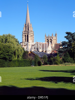 The tower and spire of the Catholic church of Our Lady & English Martyrs, Cambridge, UK. It was built in 1885 in the Gothic Revival style Stock Photo