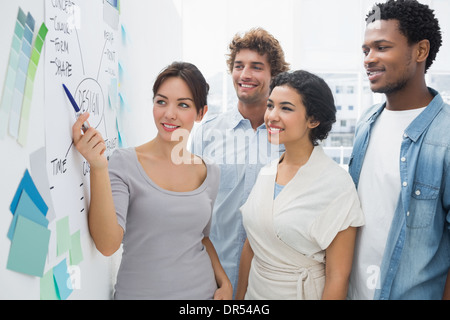 Artists in discussion in front of whiteboard Stock Photo