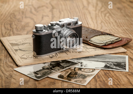 Vintage Leica camera and Kaufmann Posographe. Stock Photo