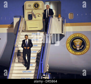 Apr 05, 2009 - Ankara, Turkey - US President BARACK OBAMA, disembarks Air Force One, at the Esenboga airport in Ankara, Turkey, Sunday, April 5, 2009. Turkey deployed snipers and riot police and set up barricades in the capital Sunday as part of tight security measures for President Barack Obama's first visit to a predominantly Muslim country. (Credit Image: © Ferhat Uludaglar/ZUMA Stock Photo