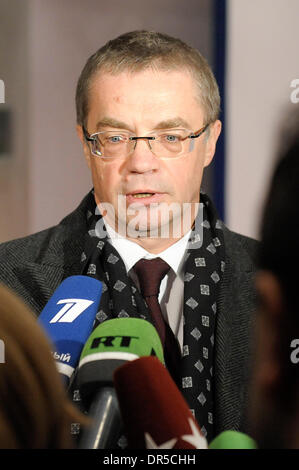 Jan 12, 2009 - Brussels, Belgium - Gazprom deputy Chief Executive ALEXANDER MEDVEDEV talks to the media at the end of an energy council at the European Union council in Brussels. Russian gas supplies via Ukraine are expected to reach European Union consumers within 24 hours of being restarted, EU Energy Commissioner Andris Piebalgs said on Monday. (Credit Image: © Wiktor Dabkowski/ Stock Photo