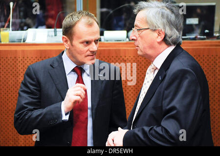 Mar 20, 2009 - Brussels, Belgium - Polish Prime Minister DONALD TUSK (left) and Prime minister of Luxemburg, JEAN CLAUDE JUNCKER before the second day of the European Heads of States summit, at the European Union headquarters. (Credit Image: © Wiktor Dabkowski/ZUMA Press) Stock Photo