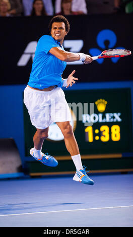 Melbourne, Victoria, Australia. 20th Jan, 2014. Jo-Wilifried Tsonga faced R. Federer (SUI) the fourth round of the 2014 Australian Open Men's Singles. Billed as a grudge match between rivals, Federer easily moved on to the quarterfinals where he will meet Andy Murray GBR). Federer beat Tsonga 6-3, 7-5, 6-4. Credit:  Ken Hawkins/ZUMAPRESS.com/Alamy Live News Stock Photo