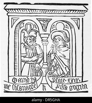 Wood cut from the Poor Preachers Bible showing David and Isaiah Late 15th Century Stock Photo