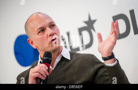 Munich, Germany. 20th Jan, 2014. US American computer engineer and founder of the company 'Nest Labs' Tony Fadell speaks during the Digital Life Design conference in Munich, Germany, 20 January 2014. Photo: Marc Mueller/dpa/Alamy Live News Stock Photo