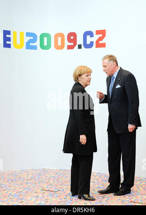 Mar 19, 2009 - Brussels, Belgium - German Chancellor ANGELA MERKEL (left) and Czech Prime Minister MIREK TOPOLANEK (right) meet prior to the European Union Summit. (Credit Image: © Wiktor Dabkowski/ZUMA Press) Stock Photo