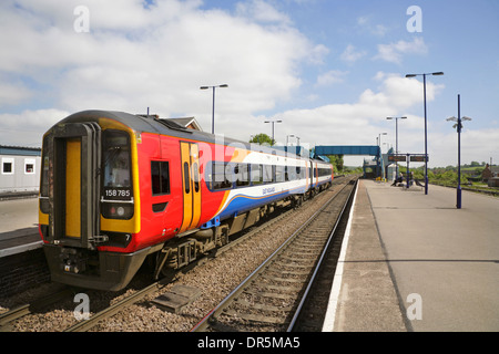 East Midlands Trains Class 158 diesel multiple unit train at Barnetby railway station. Stock Photo