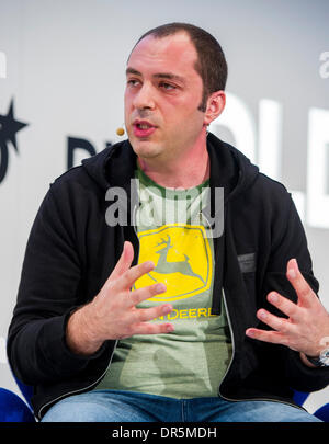 Munich, Germany. 20th Jan, 2014. Jan Koum, founder of messaging service WhatsApp, speaks during the Digital Life Design conference in Munich, Germany, 20 January 2014. Photo: Marc Mueller/dpa/Alamy Live News Stock Photo