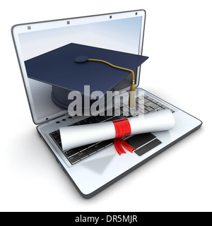 Laptop and Trencher on white background (done in 3d) Stock Photo