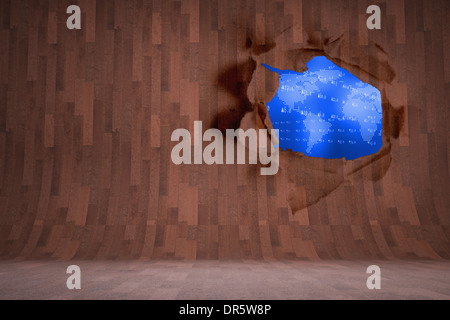 Rip on wall showing blue map Stock Photo - Alamy