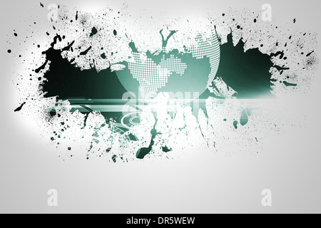 Splash on wall revealing earth graphic Stock Photo