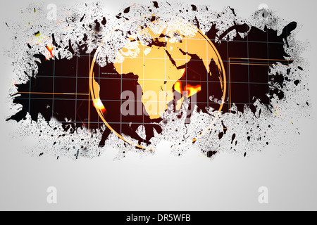 Splash on wall revealing earth graphic Stock Photo