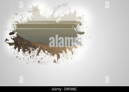 Splash on wall revealing beach Stock Photo