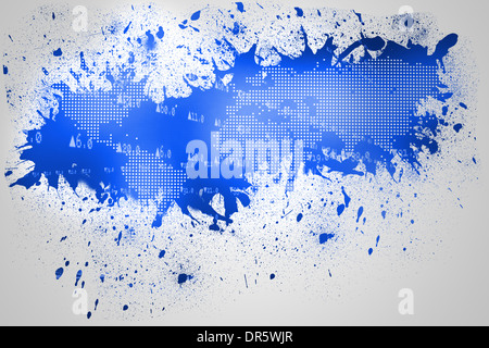 Splash on wall revealing blue world map Stock Photo