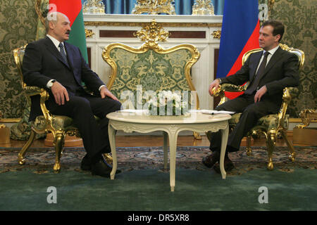 Feb 03, 2009 - Moscow, Russia - Russian President DMITRY MEDVEDEV (R) meets President of Belarus ALEXANDER LUKASHENKO in Moscow. Belarus is absolutely sincere in its policy towards Russia, said President of the Republic of Belarus, Chairman of the Supreme State Council of the Belarus-Russia Union State Alexander Lukashenko at his meeting with President Dmitry Medvedev in Moscow. (C Stock Photo