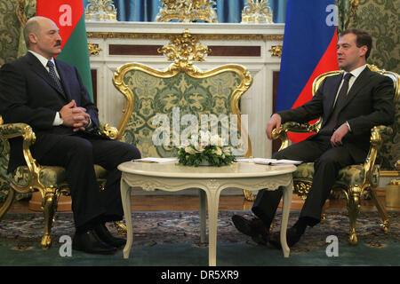 Feb 03, 2009 - Moscow, Russia - Russian President DMITRY MEDVEDEV (R) meets President of Belarus ALEXANDER LUKASHENKO in Moscow. Belarus is absolutely sincere in its policy towards Russia, said President of the Republic of Belarus, Chairman of the Supreme State Council of the Belarus-Russia Union State Alexander Lukashenko at his meeting with President Dmitry Medvedev in Moscow. (C Stock Photo