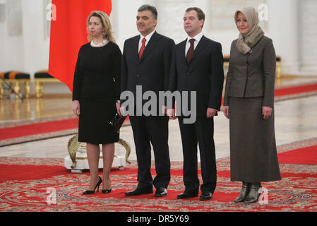 Feb 13, 2009 - Moscow, Russia - President of Russia DMITRY MEDVEDE and his wife SVETLANA MEDVEDEVA (L) at the meeting in Kremlin with Turkish President ABDULLAH GUL (2nd left) and Turkish president`s wife, HAYRUNNISA GUL. President of Russia Dmitry Medvedev and President of Turkey Abdullah Gul signed a joint declaration to promote a new stage in relations between Russia and Turkey  Stock Photo