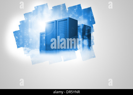 Display on wall showing server tower Stock Photo