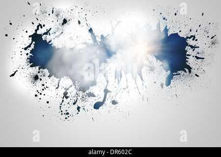 Splash on wall revealing clouds Stock Photo