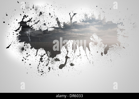 Splash on wall revealing desert landscape Stock Photo