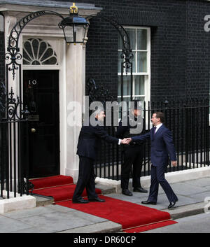 Apr 01, 2009 - London, England, United Kingdom - British Prime Minister GORDON BROWN greets Russian President DMITRY MEDVEDEV at 10 Downing Street for talks. (Credit Image: © PhotoXpress/ZUMA Press) RESTRICTIONS: * North and South America Rights Only * Stock Photo