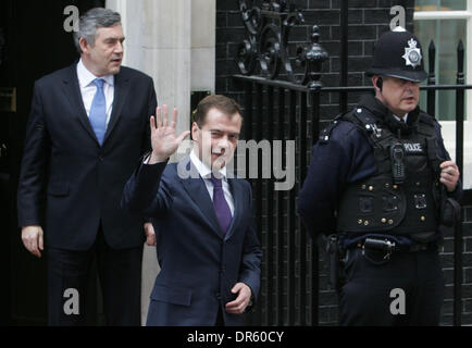 Apr 01, 2009 - London, England, United Kingdom - British Prime Minister GORDON BROWN greets Russian President DMITRY MEDVEDEV at 10 Downing Street for talks. (Credit Image: © PhotoXpress/ZUMA Press) RESTRICTIONS: * North and South America Rights Only * Stock Photo