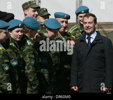 Apr 22, 2009 - Ryazan, Russia - President of Russia DMITRY MEDVEDEV smiles while standing in front of male and female paratrooper academy cadets during a visit to Ryazan paratrooper military academy. (Credit Image: © PhotoXpress/ZUMA Press) Stock Photo