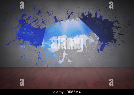 Splash on wall revealing cloud computing graphic Stock Photo