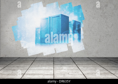Display on wall showing server towers Stock Photo