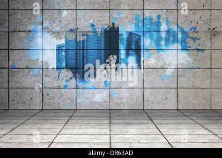 Splash on wall revealing server towers Stock Photo