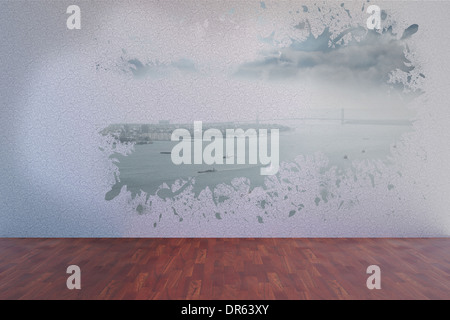 Splash on wall revealing coastline Stock Photo