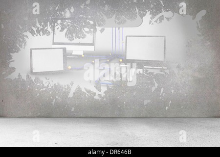 Splash on wall revealing cloud computing concept Stock Photo