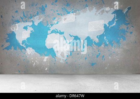 Splash on wall revealing international email concept Stock Photo