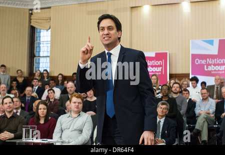 Ed Miliband delivers his speech on the economy at the University of London Stock Photo