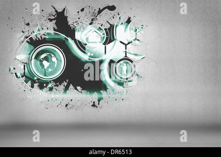 Splash on wall revealing technology interface Stock Photo