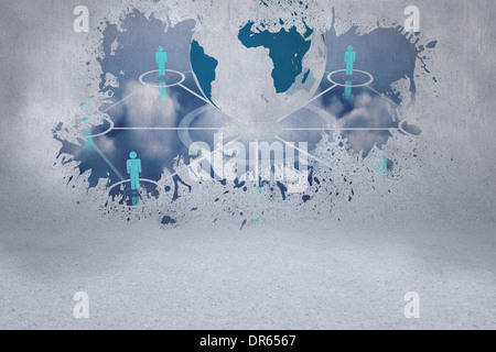 Splash on wall revealing global technology concept Stock Photo