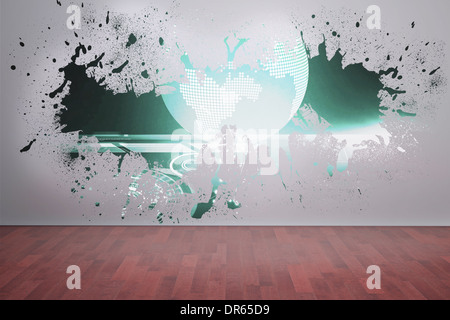 Splash on wall revealing global technology graphic Stock Photo
