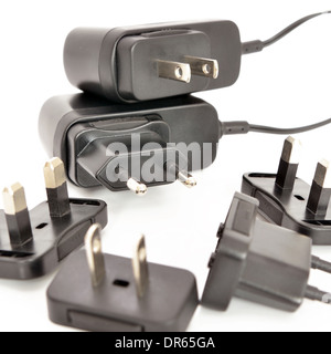 Black electrical adapters on a white background Stock Photo