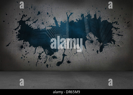 Splash on wall revealing technology graphic Stock Photo